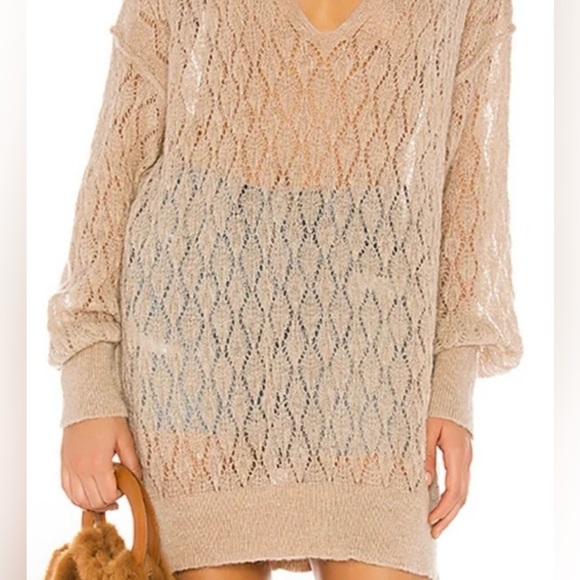 Free People Say Hello Oversized Knot Tunic Sweater - Taupe #64 - Picture 4 of 5